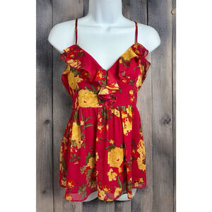 Vintage Y2K 2000s Forever 21 Floral Blouse Sz M Sleeveless V-Neck Top Sleeveless